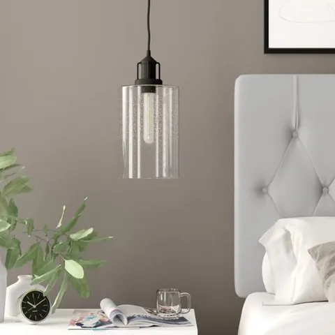 BOXED HOUSE ADDITIONS CEILING PENDANT 1 LIGHT CYLINDER SHADE CLEAR GLASS METAL BLACK