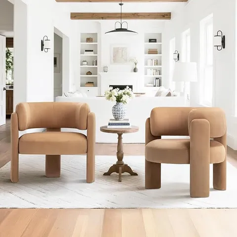 BOXED COLAMY MODERN VELVET ACCENT CHAIR - KHAKI (1 BOX)