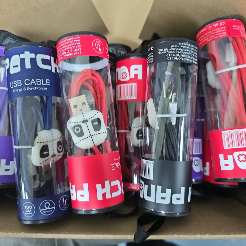 APPROXIMATELY 20 ASSORTED PATCH USB LIGHTNING CONNECTORS CABLES TO INCLUDE NAVY, PURPLE, RED & BLACK VARIATIONS 