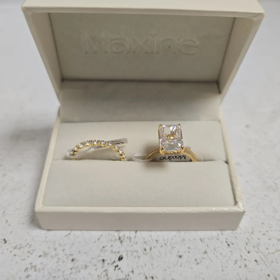 MAXINE RING DUO SET, EMERALD-CUT CENTRE STONE RING + CURVED PAVÉ BAND RING