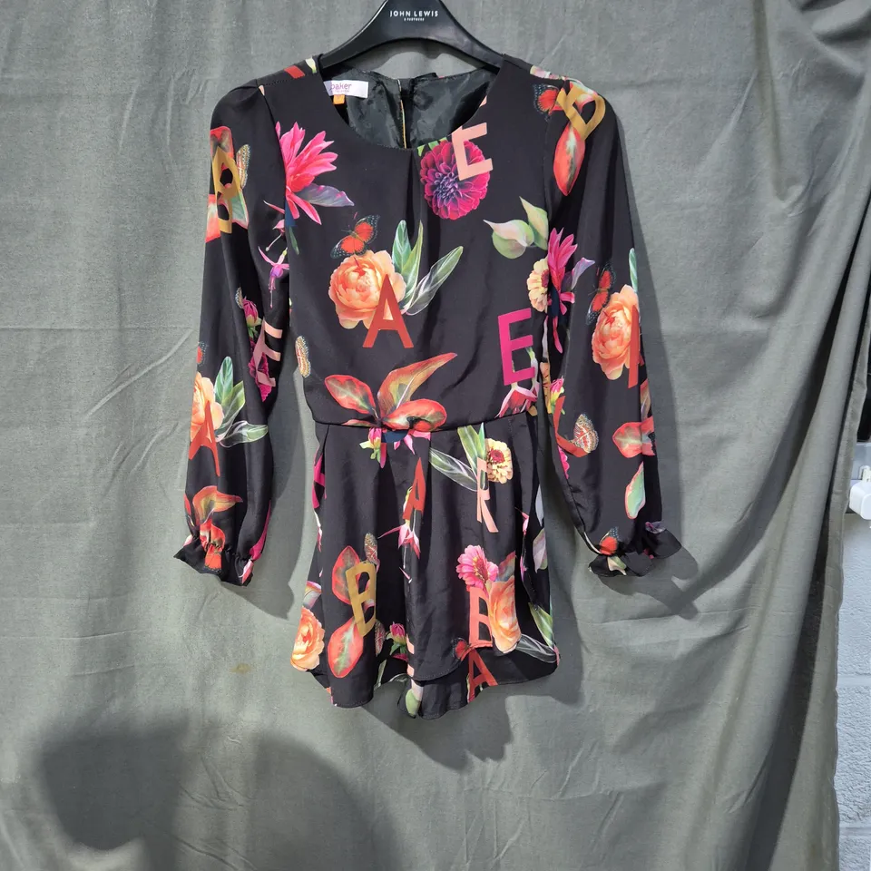 GIRLS' FLORAL PRINT DRESS, AGE 10, BLACK WITH LETTER MOTIFS –TED BAKER 