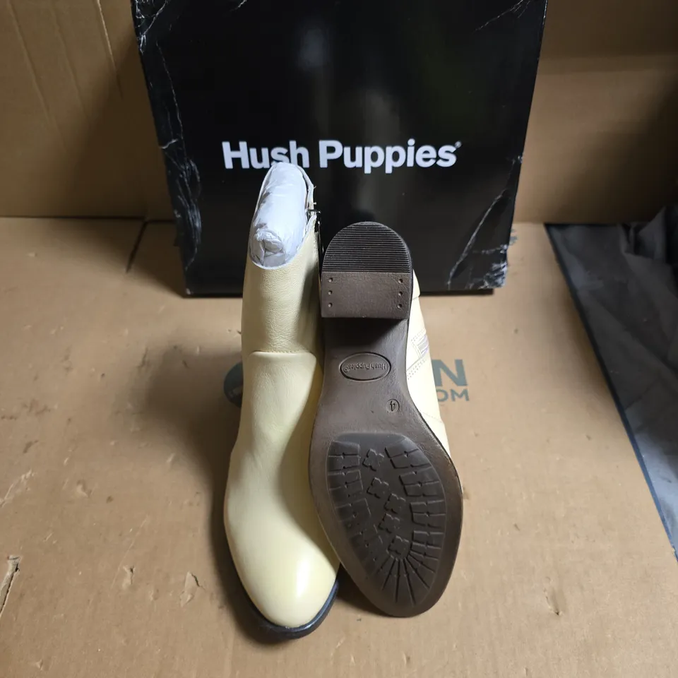 HUSH PUPPIES WOMEN'S BEIGE LEATHER ANKLE BOOTS WITH SIDE ZIP - UK SIZE 4