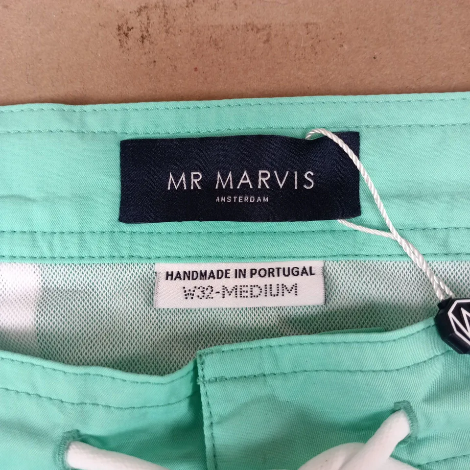 MR MARVIS SWIM SHORTS – TURQUOISE, UK 32 (W32 MEDIUM) – HANDMADE IN PORTUGAL