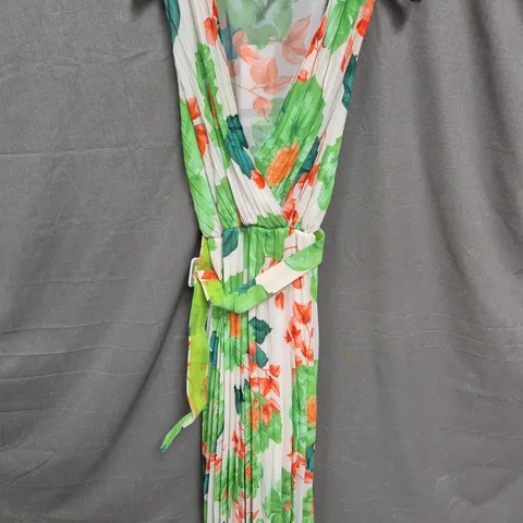 Women's Floral Pleated Maxi Dress with Waist Belt – SIZE UNSPECIFIED