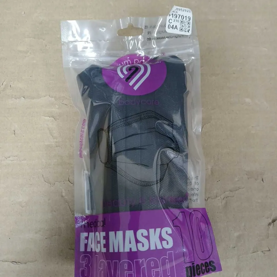 BOX OF APPROXIMATELY 40 PACKS OF MEDICAL 3 LAYERED FACE MASKS - BLACK - 10 MASKS PER PACK