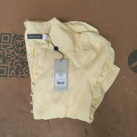 MINT VELVET LINEN PUFF SLEEVE TOP IN YELLOW SIZE XS