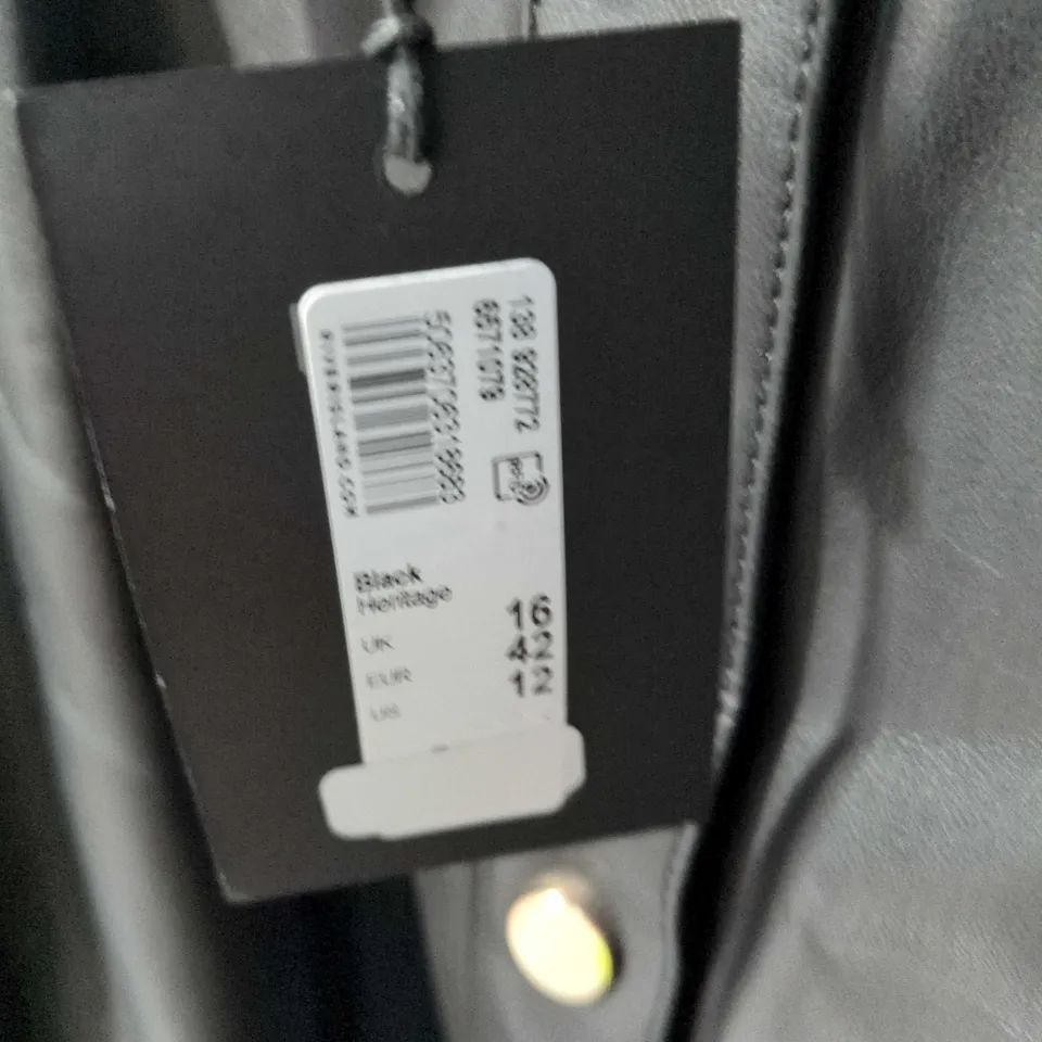 RIVER ISLAND BLACK FAUX LEATHER BELTED COAT – WOMEN'S UK 16