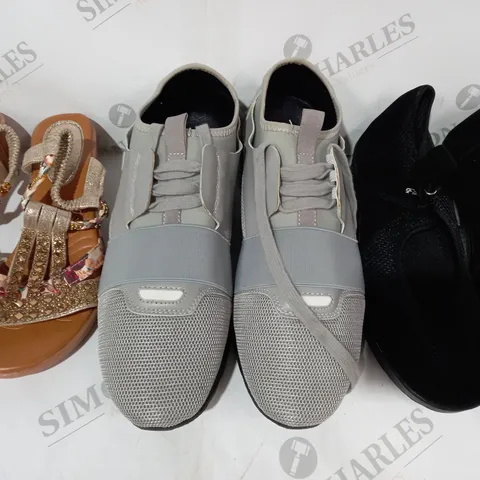 BOX OF APPROXIMATELY 10 ASSORTED PAIRS OF SHOES IN VARIOUS STYLES AND SIZES TO INCLUDE BALENCIAGA, FASHION, ETC