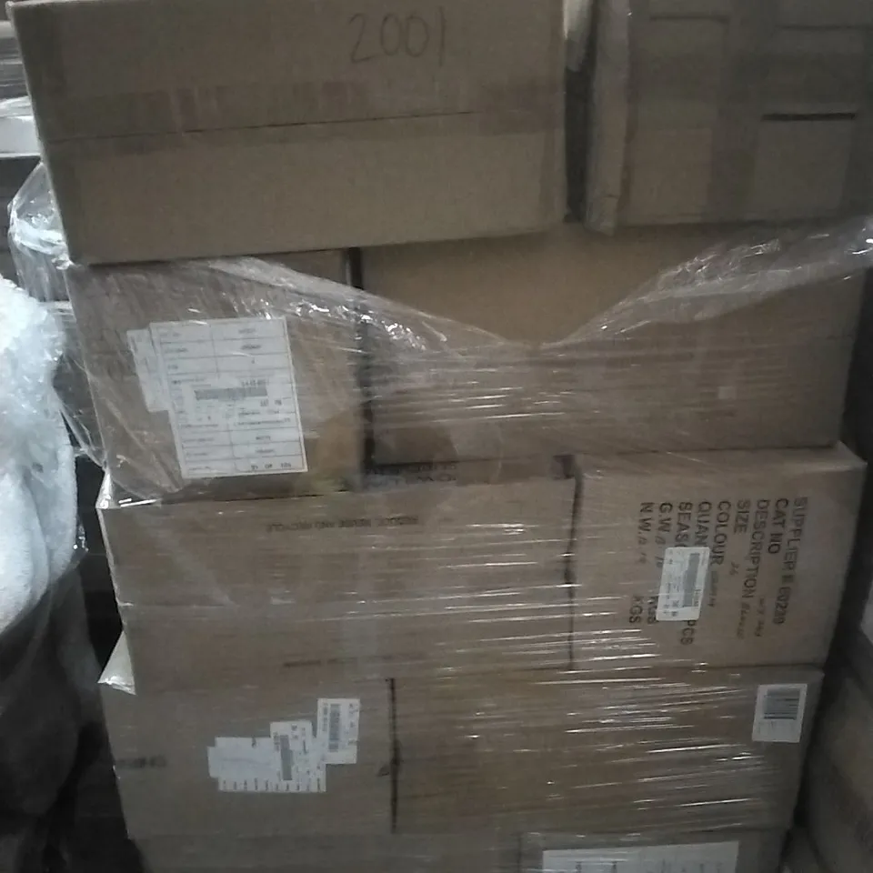 PALLET CONTAINING APPROXIMATELY 100 BRAND NEW DESIGNER WOMEN'S CLOTHES WHICH INCLUDE; JD WILLIAMS DRESSES, TOPS, SANDALS ETC