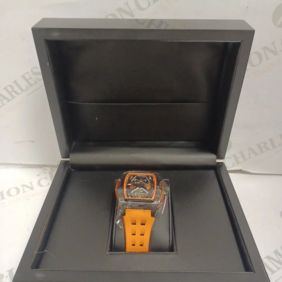 BOXED GRESHAM GENTS GENESIS G1 SPECIAL EDITION WATCH - SKELETON - STAINLESS STEEL - RUBBER STRAP - 5 ATM. 