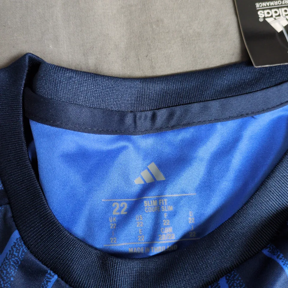 ADIDAS ARSENAL FC FOOTBALL SHIRT – BLUE ZIGZAG, EMIRATES FLY BETTER, UK 22 KIDS