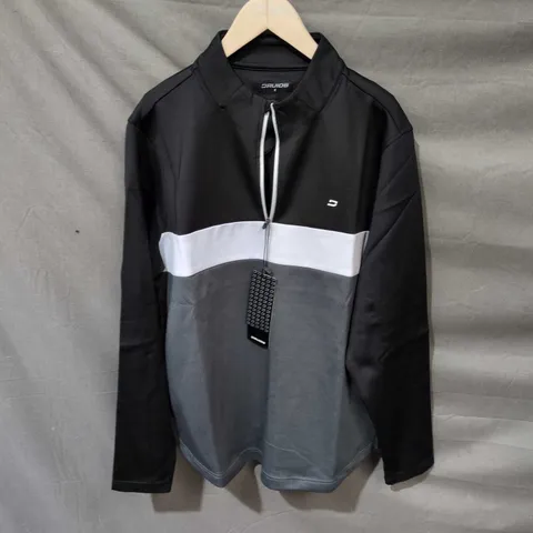 DRUIDS MEN’S COLOUR-BLOCK JACKET – BLACK/GREY WITH WHITE PANEL, SIZE M