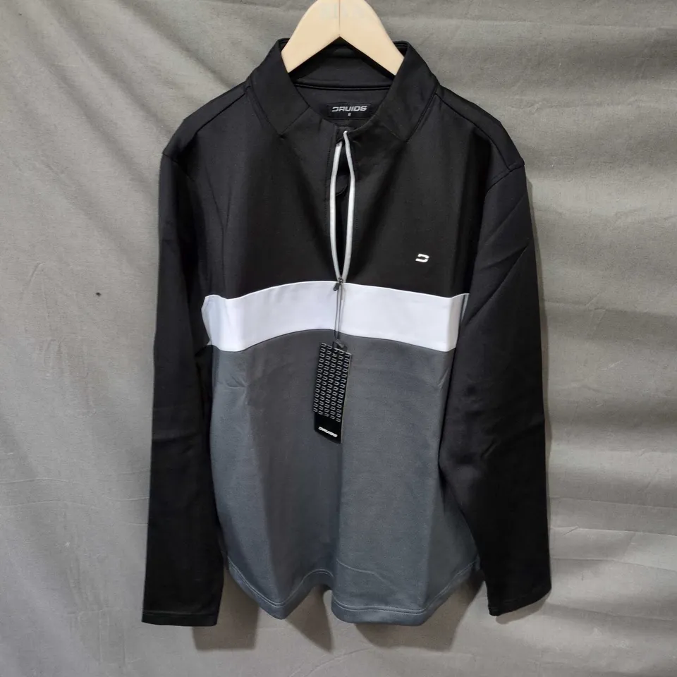 DRUIDS MEN’S COLOUR-BLOCK JACKET – BLACK/GREY WITH WHITE PANEL, SIZE M