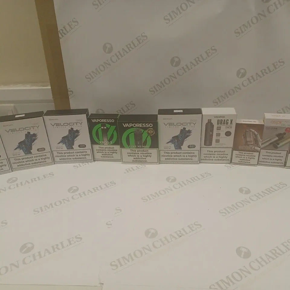 LOT OF APPROXIMATELY 20 E-CIGARETTES TO INCLUDE VAPORESSO OXVA, VOOPOO DRAG X, ASPIRE GOTEK X ETC.