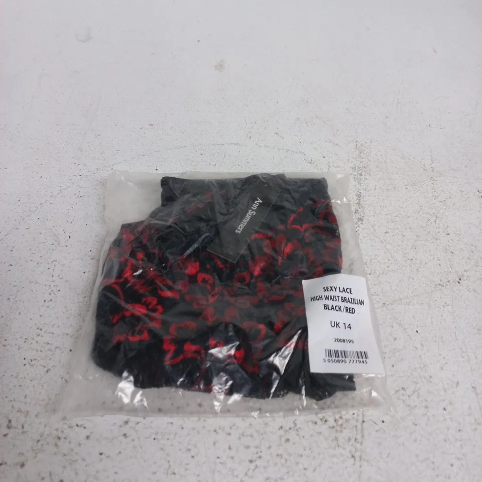 ANN SUMMERS SEXY LACE HIGH WAIST BRAZILIAN BLACK/RED UK 14