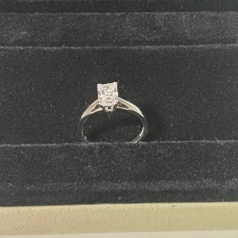 9CT WHITE GOLD SOLITAIRE RING SET WITH A LAB GROWN RADIANT CUT DIAMOND WEIGHING +-1.01CT