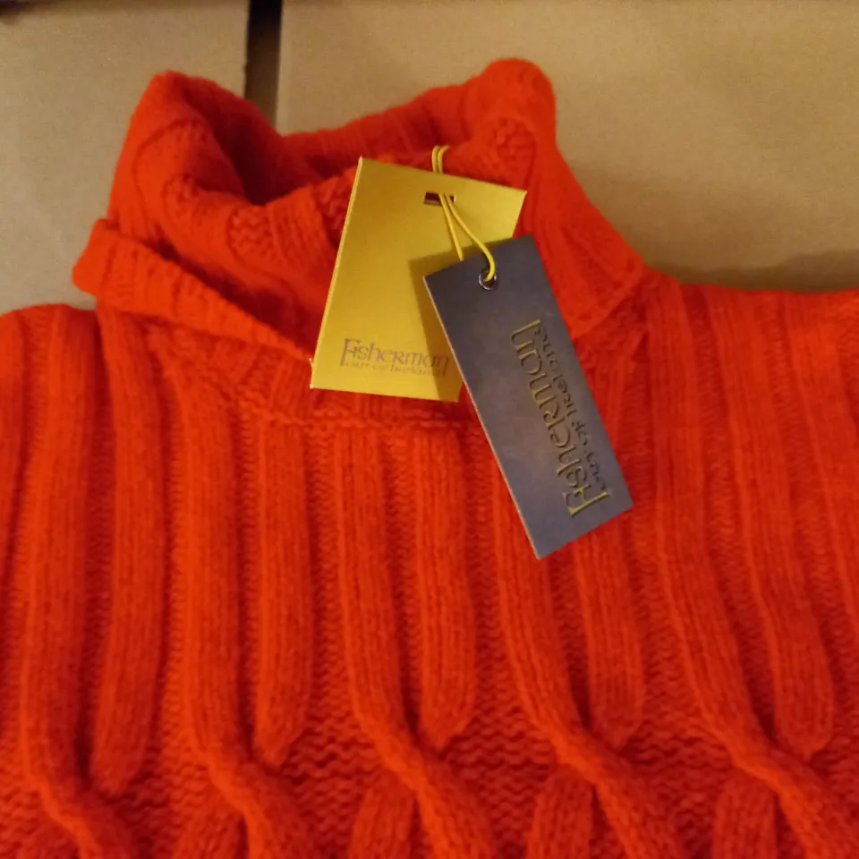 FISHERMAN OF IRELAND ORANGE CABLE KNIT JUMPER - M