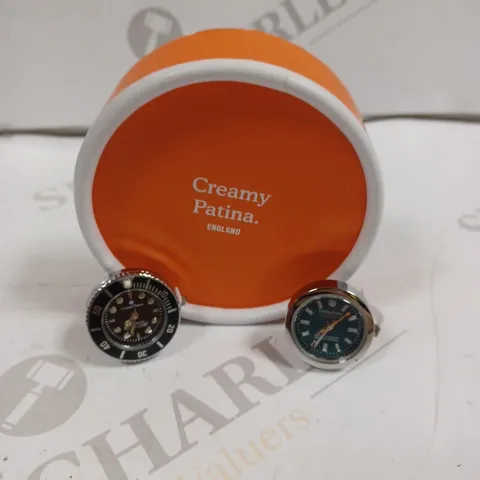 TWO PAIRS OF CREAMY PATINA WATCH CUFFLINKS