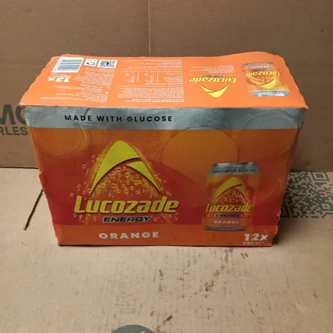 12 X LUCOZADE ENERGY ORANGE DRINK CANS