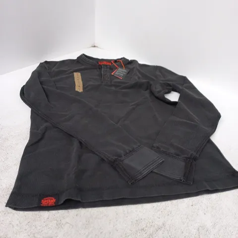 SUPERDRY VINTAGE TEXTURED GRANDAD TOP – BLACK, SIZE S