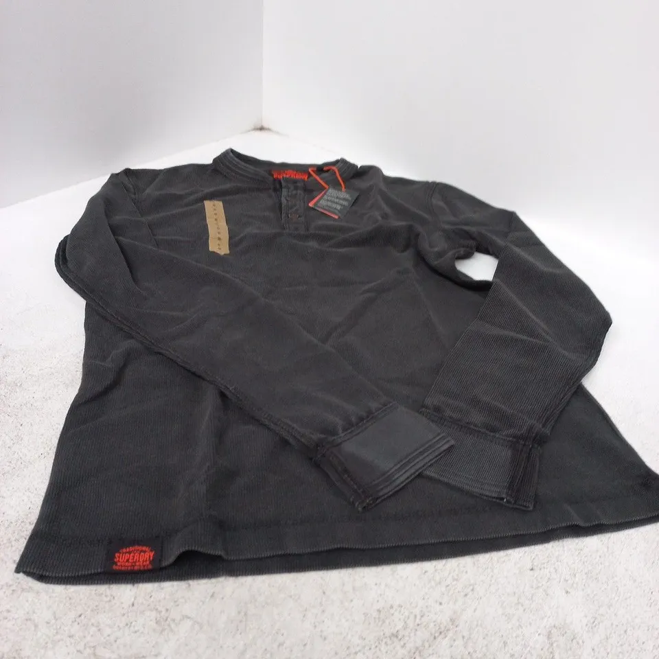 SUPERDRY VINTAGE TEXTURED GRANDAD TOP – BLACK, SIZE S