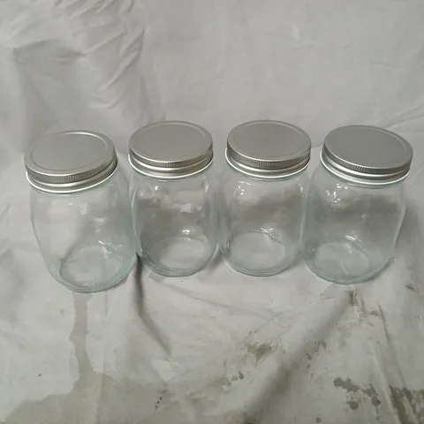 SET OF 4 GLASS STORAGE JARS WITH METAL SCREW-TOP LIDS