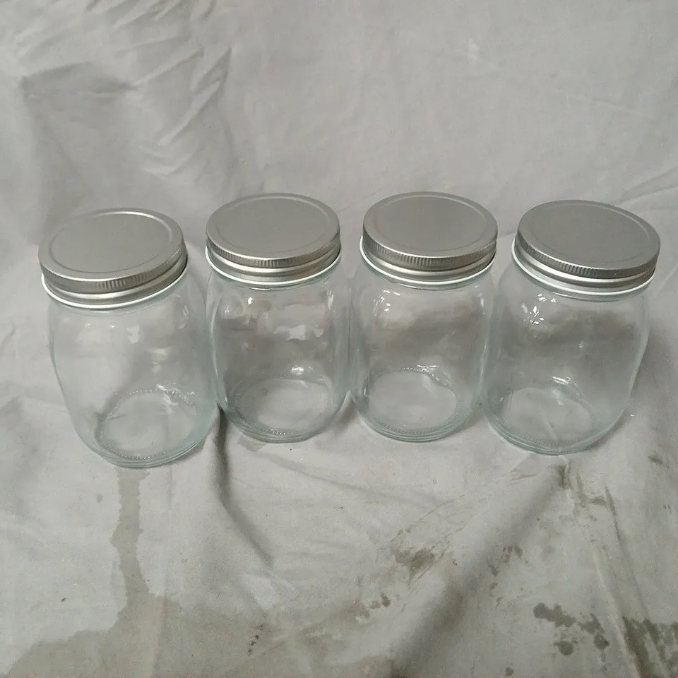 SET OF 4 GLASS STORAGE JARS WITH METAL SCREW-TOP LIDS