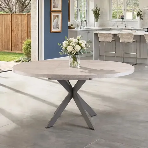 BOXED RIMINI 1.2M (+0.40M) ROUND EXTENDING DINING TABLE - LIGHT GREY (2 BOXES)