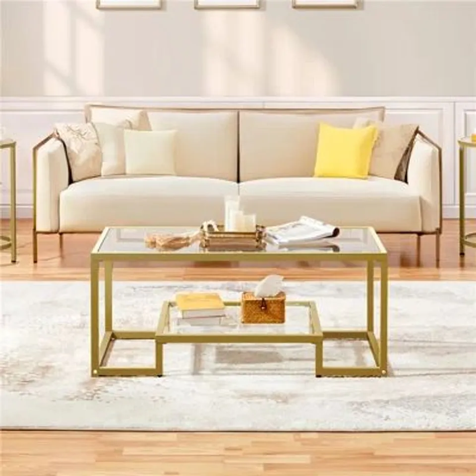 BOXED FRAME COFFEE TABLE WITH STORAGE - GOLD