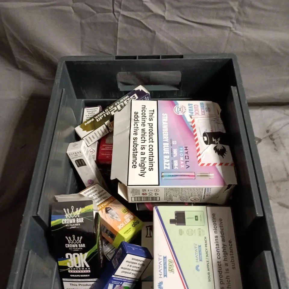 APPROXIMATELY 20 ASSORTED E-CIGARETTE PRODUCTS INCLUDING HAYATI, CROWN BAR AND IVG PRO