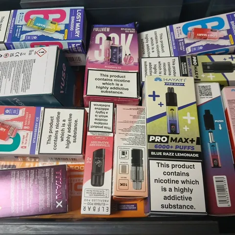 APPROXIMATELY 20 ASSORTED E-CIGARETTE PRODUCTS TO INCLUDE BRANDS SUCH AS VUSE, HAYATI, LOST MARY, ETC - COLLECTION ONLY