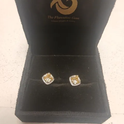 THE FLORENTINE GEM YELLOW CUSHION-CUT HALO STUD EARRINGS