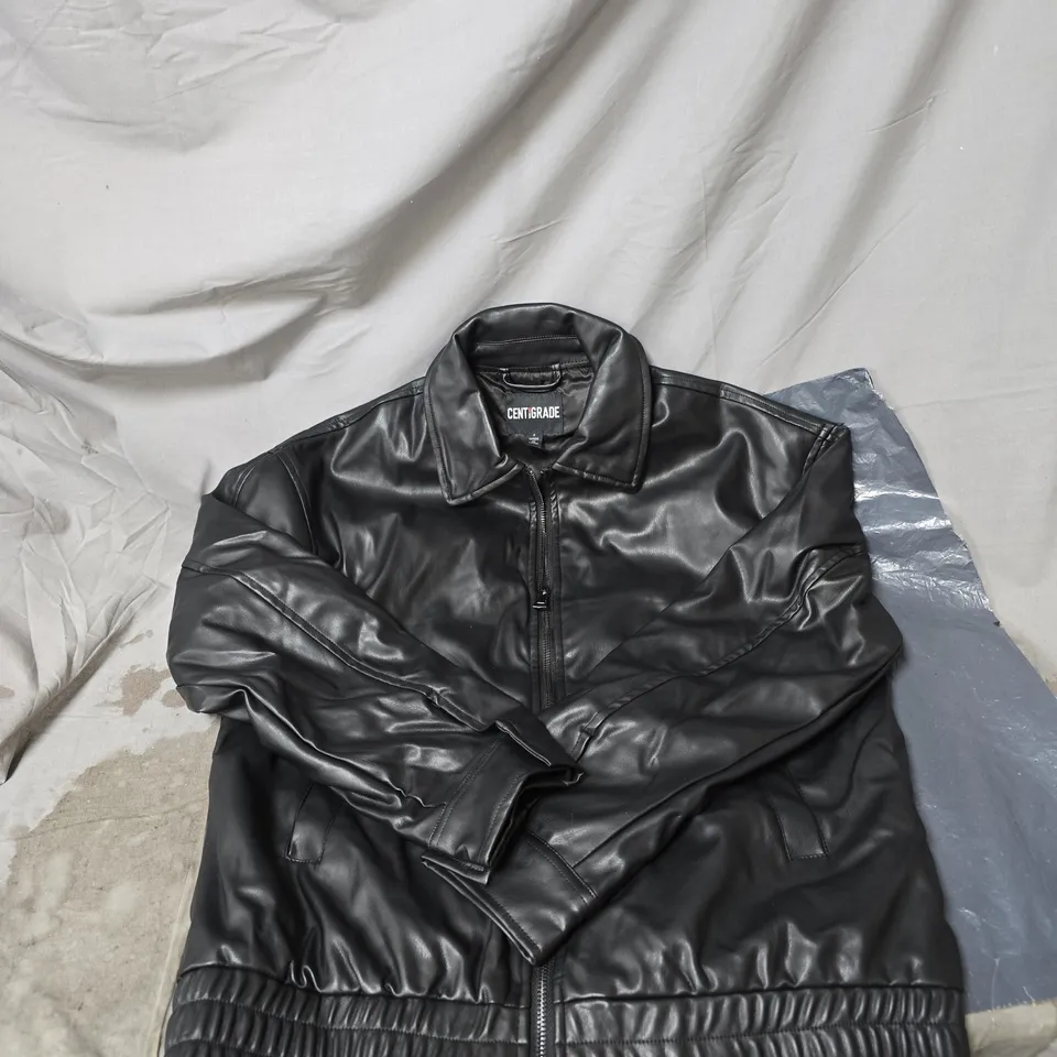 CENTIGRADE BLACK LEATHER-EFFECT JACKET – UK SMALL (S) – MEN'S