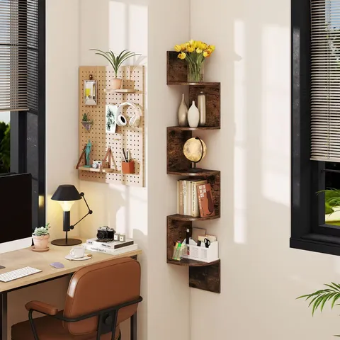 BOXED 5-TIER WALL MOUNT FLOATING CORNER BOOKSHELF