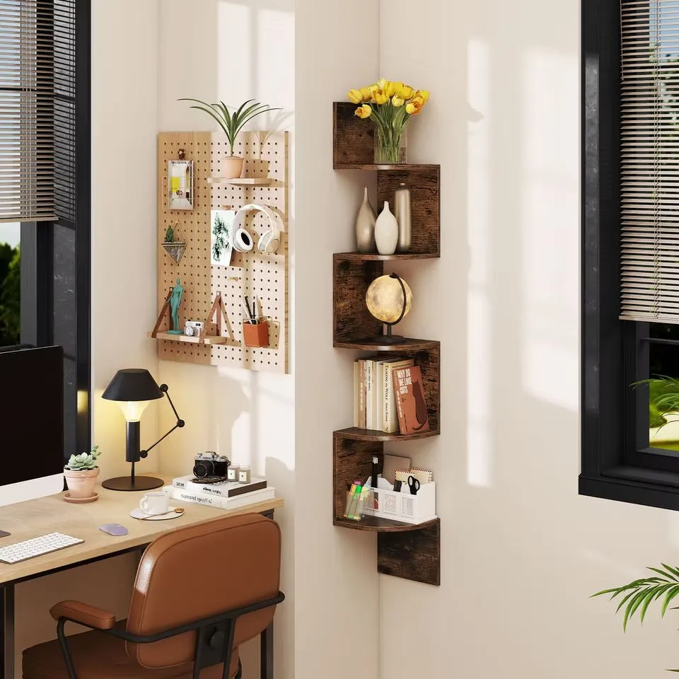 BOXED 5-TIER WALL MOUNT FLOATING CORNER BOOKSHELF