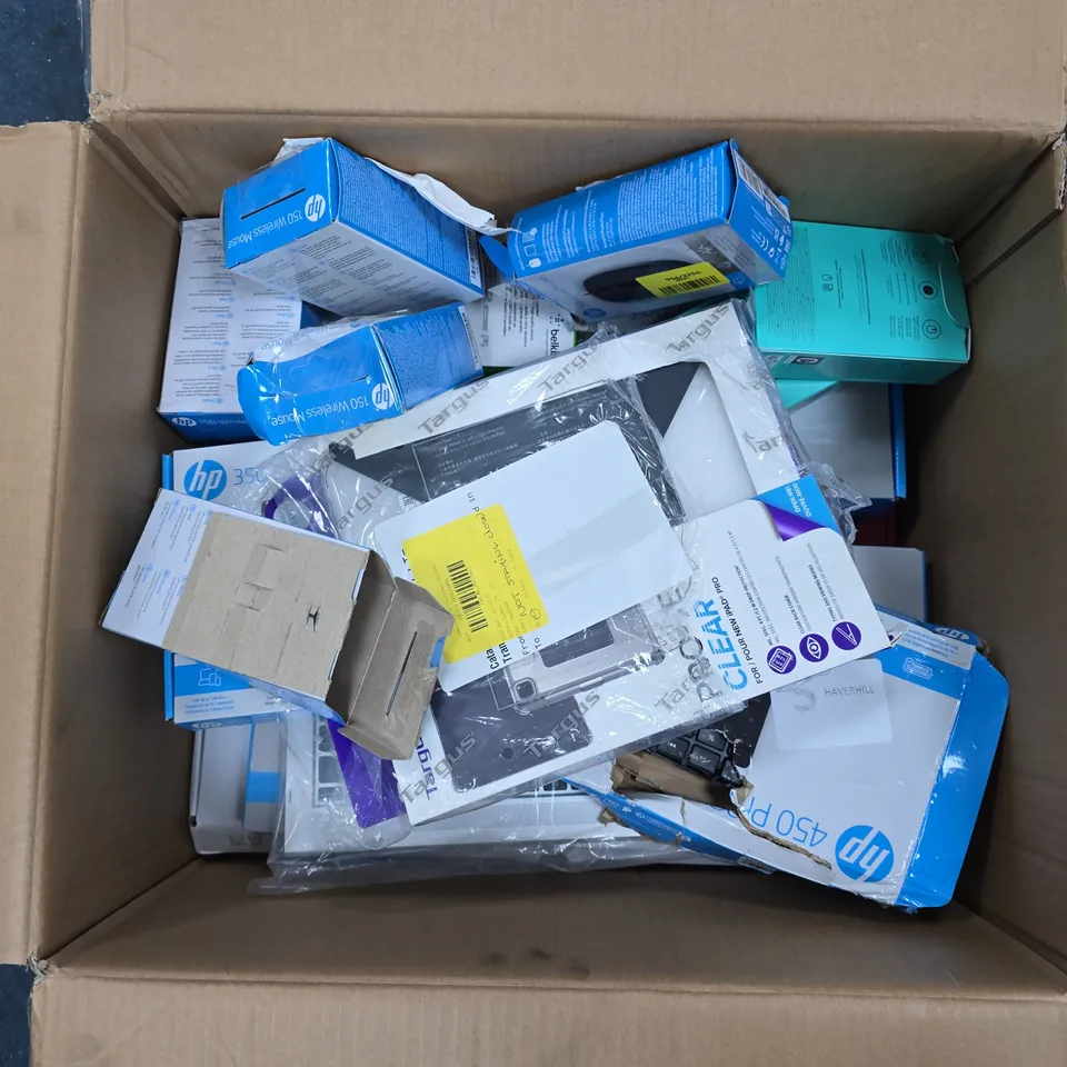 APPROXIMATELY 15 ASSORTED ELECTRICAL PRODUCTS TO INCLUDE HP MULTI DEVICE KEYBOARD, LOGITECH M90 MOUSE, BELKIN DIGITAL OPTICAL AUDIO CABLE, ETC