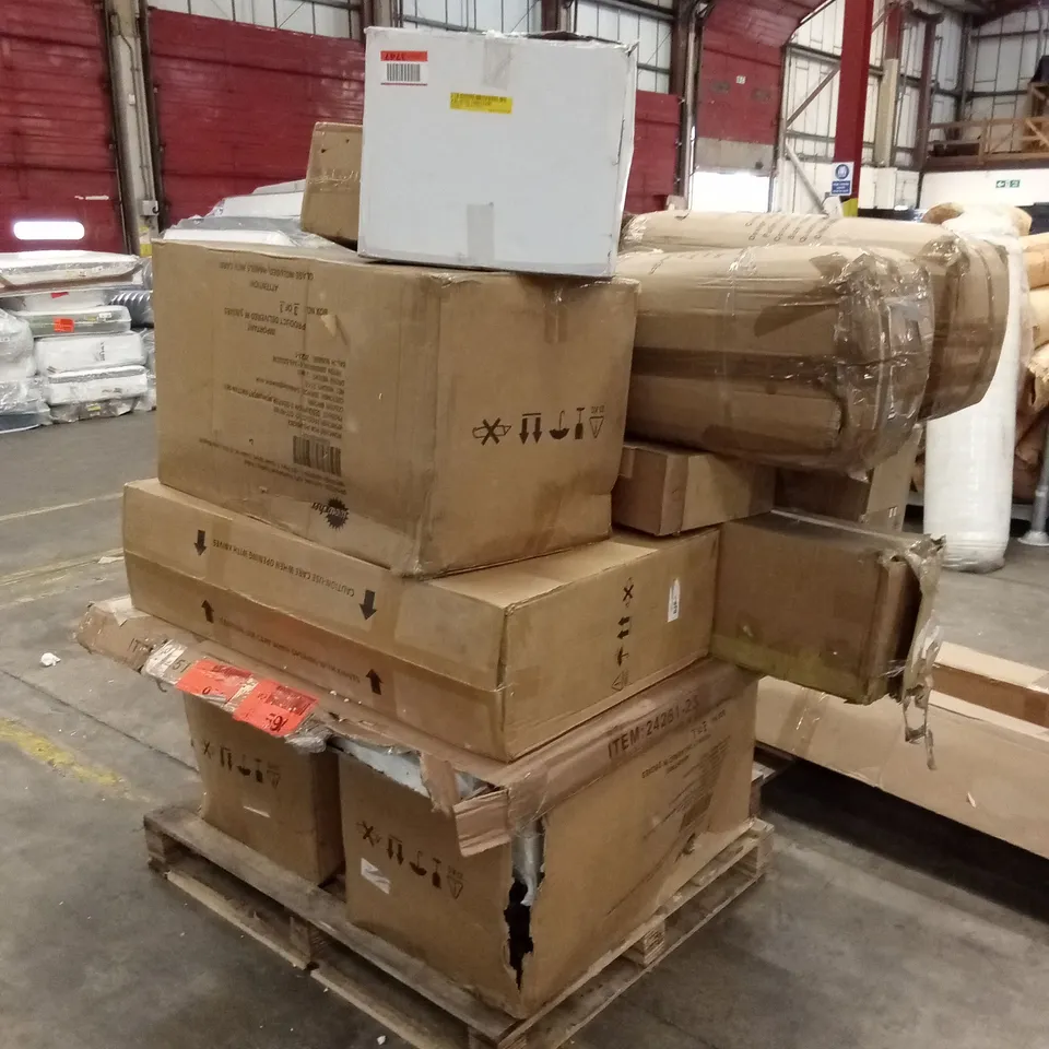 PALLET OF ASSORTED INCOMPLETE DESIGNER FURNITURE AND FURNITURE PARTS