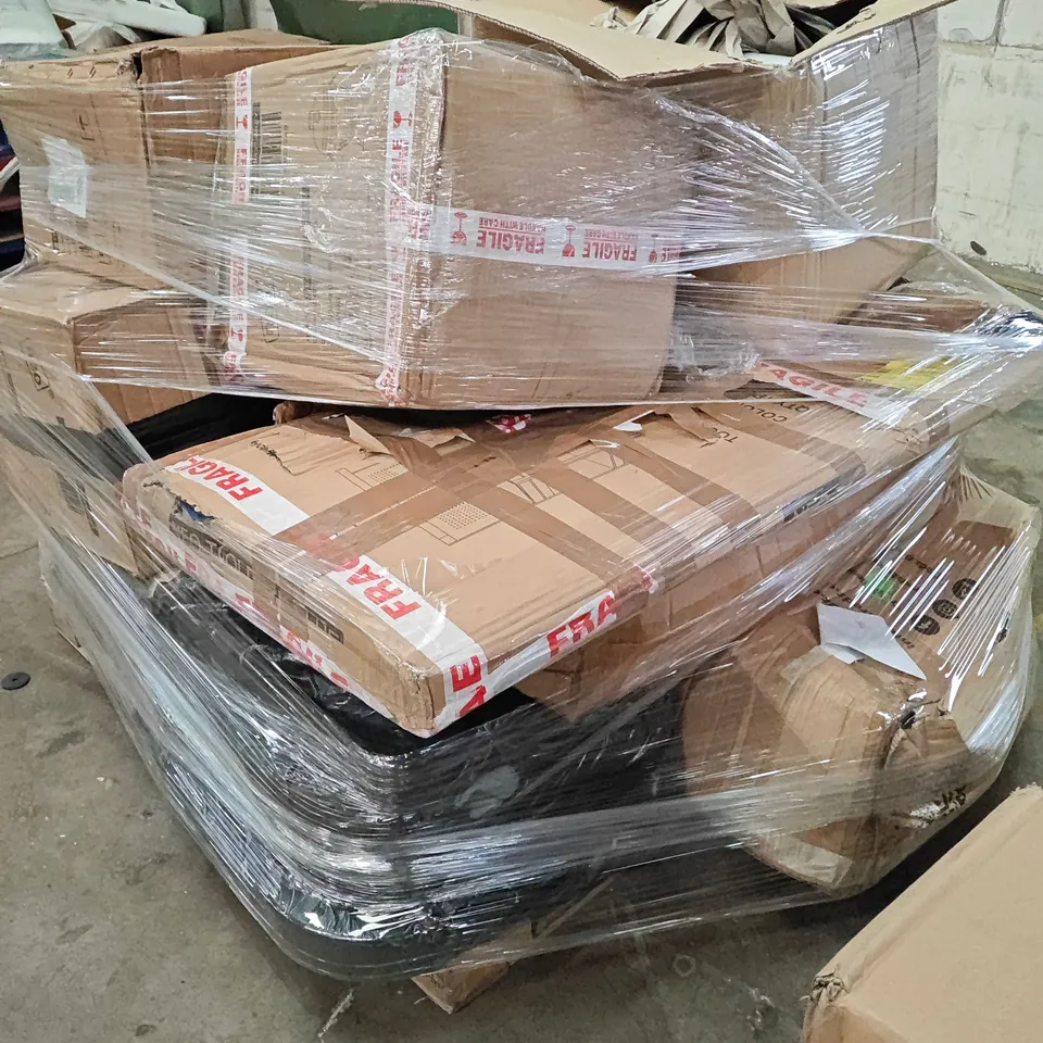 PALLET OF ASSORTED HOUSEHOLD GOODS AND PRODUCTS TO INCLUDE: GARDEN FURNITURE SET,TOOLDESK,AIR COOLER