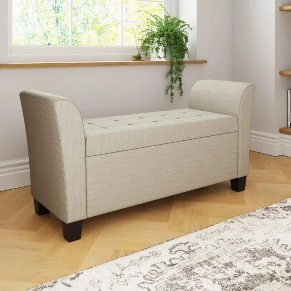 BOXED VERONA UPHOLSTERED WINDOW SEAT BLANKET STORAGE - NATURAL