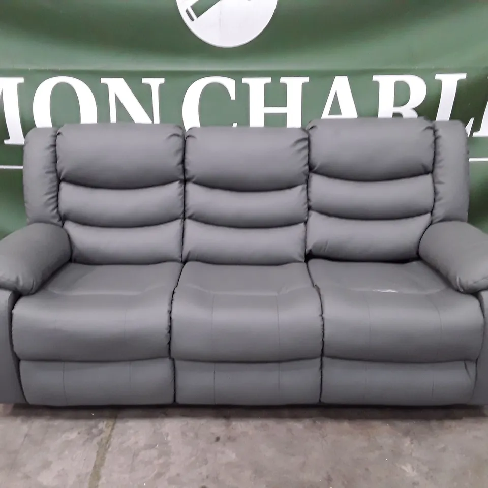 QUALITY DESIGNER TRISTA 3 SEATER MANUAL RECLINING SOFA - GREY LEATHER