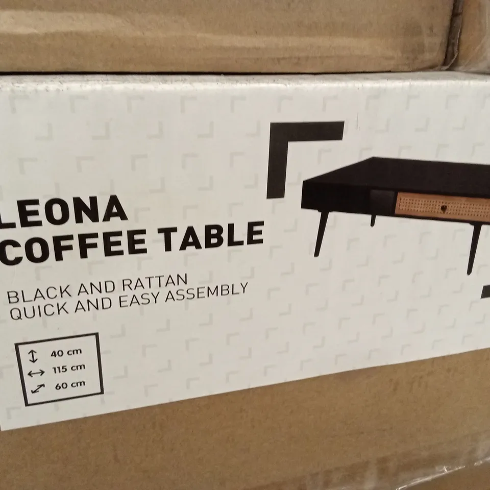 BOXED LEONA COFFEE TABLE - BLACK & RATTAN