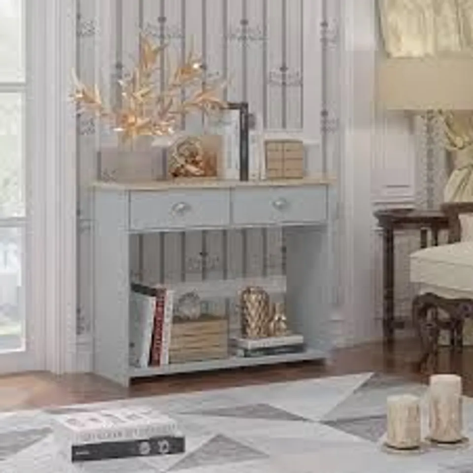 BOXED WESTBURY CONSOLE TABLE - GREY ON OAK (2 BOXES)