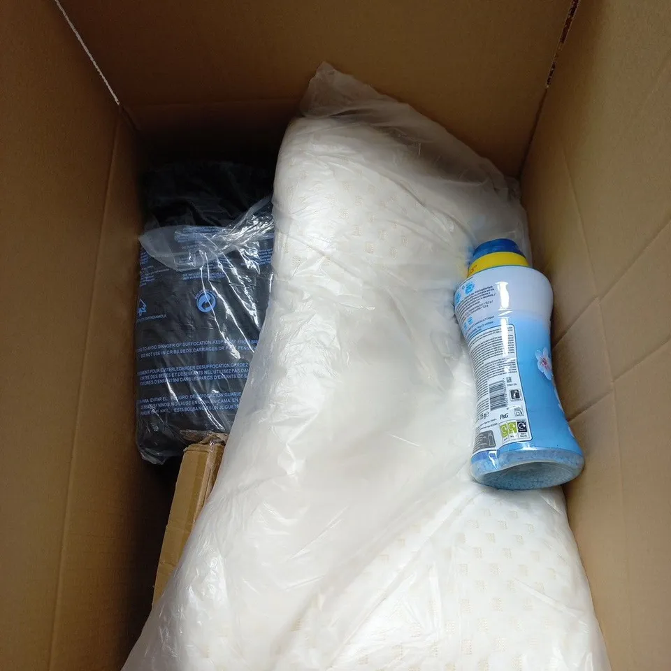 BOX OF APPROXIMATELY 20 ASSORTED ITEMS TO INCLUDE PILLOW, LENOR XXL PACK ETC