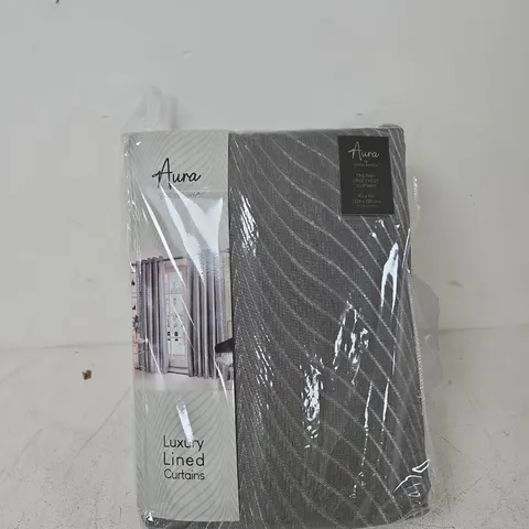 AURA BY EMMA BARCLAY GREY LINED EYELET CURTAINS – ONE PAIR, 90 X 90 INCHES (229 X 229 CM) APPROX