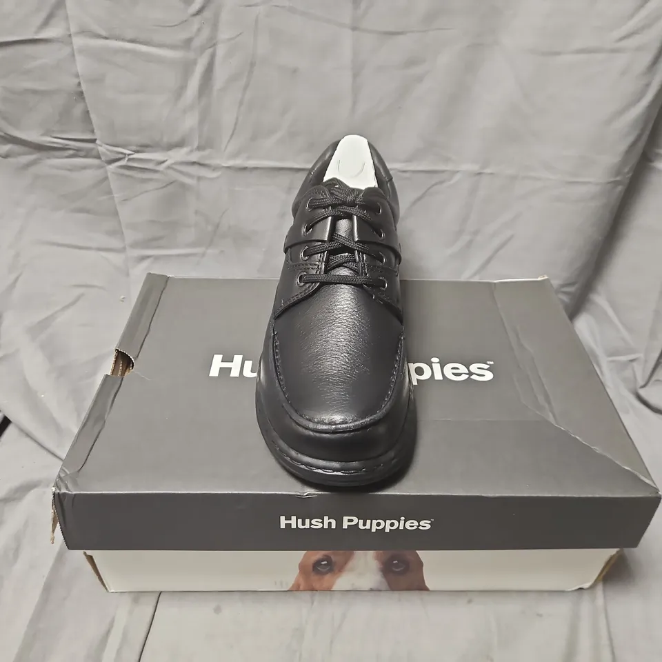 BOXED HUSH PUPPIES RANDALL II BLACK LEATHER SHOES – UK 7