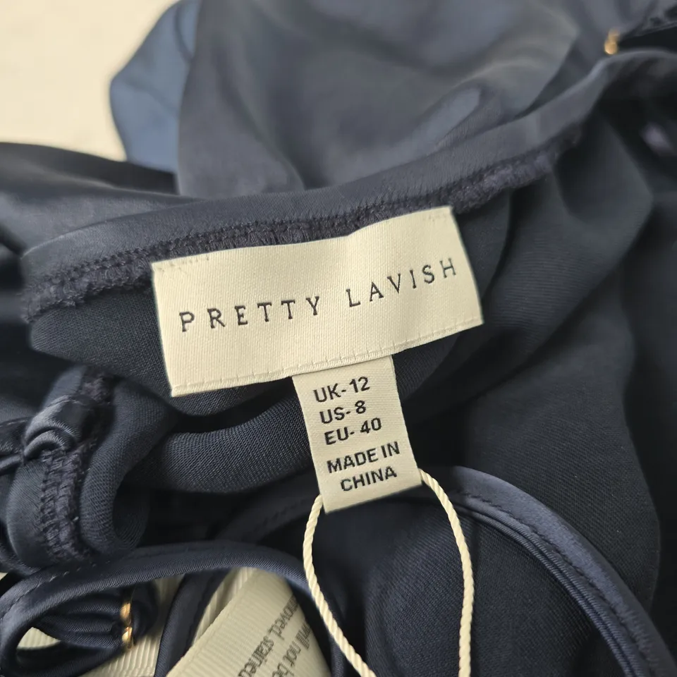 PRETTY LAVISH NAVY DRESS, UK 12 (US 8)