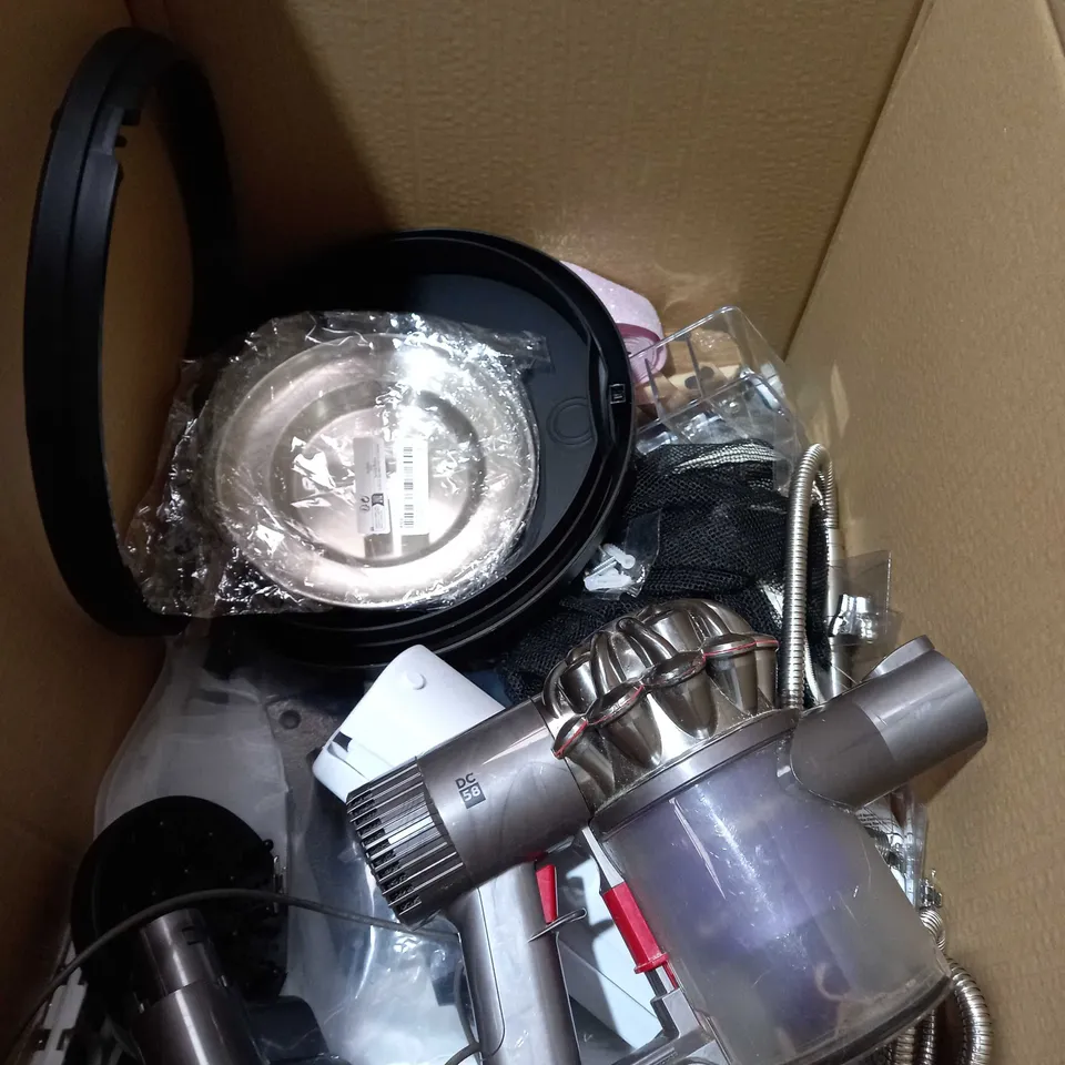 BOX OF APPROXIMATELY 20 ASSORTED ITEMS TO INCLUDE WATER PIPE, HOOVER, FABRICS ETC