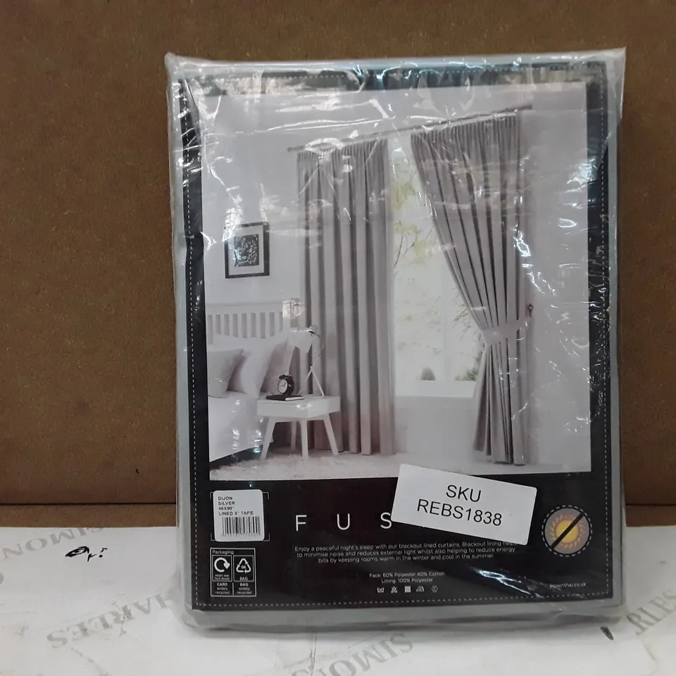 BRAND NEW FUSION FULLY LINED BLACKOUT CURTAINS - 117CM X 228CM (SILVER)