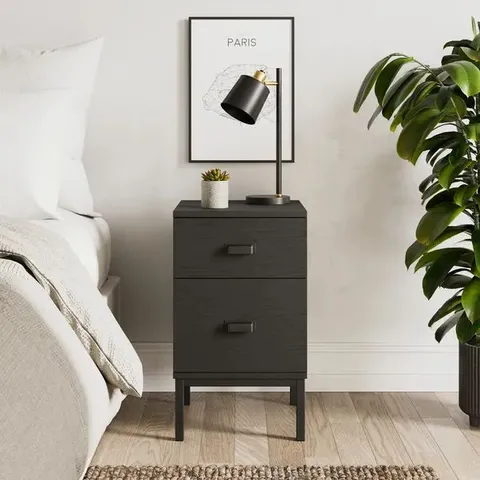 BOXED FULTON 2 DRAWER SLIM BEDSIDE TABLE - BLACK (1 BOX)