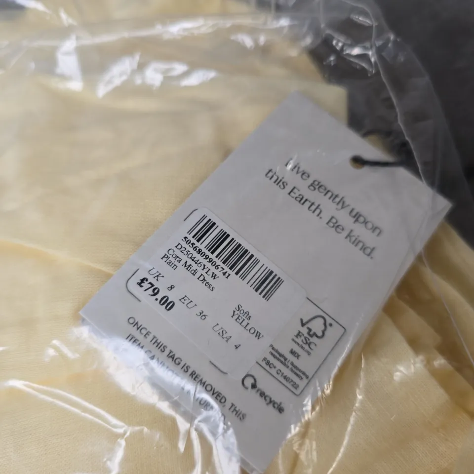 NOBODY'S CHILD CORA MIDI DRESS – YELLOW, UK 8 (EU 36, US 4)